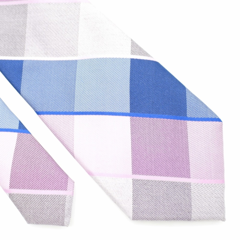 Michael Kors Blue Pink Gray Woven Plaid‎ Silk Tie